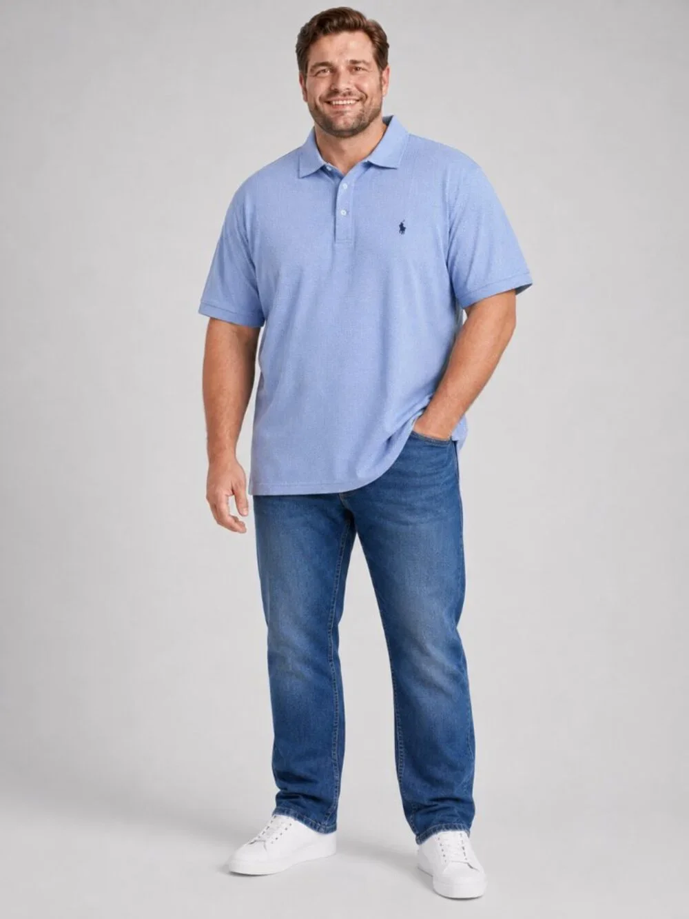 NEW POLO RALPH LAUREN Herringbone Jersey Polo Shirt Blue Cotton Short Sleeve XLT